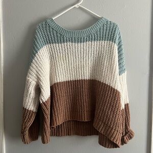 Glam Color Block Sweater in Blue White Brown